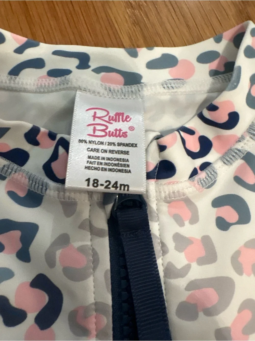 Ruffle Butts Navy, Pink & White Leopard Print Rashguard Two-Piece Swim Set